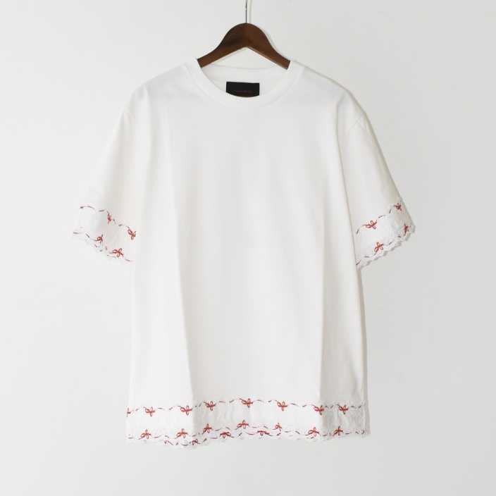 Simone Rocha BOXY T-SHIRTS W/TRIM WHITE/RED[5211T 0562]