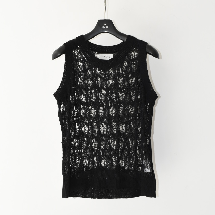 TAAKK TAPE YARN KNIT TANK TOP BLACK[TA24SS-KN039]