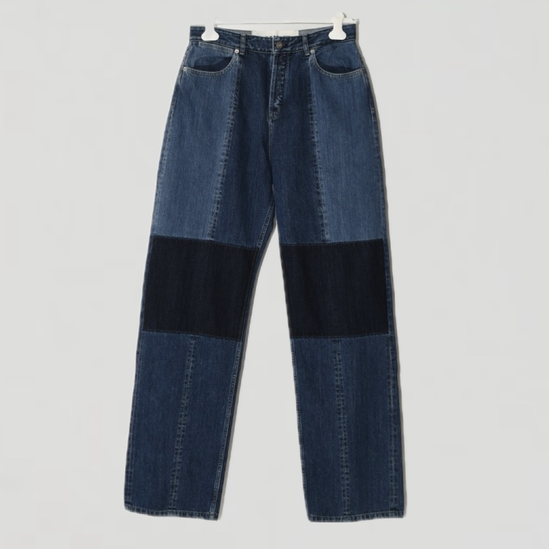 JILSANDER+ ロゴラベル レザーパッチワークデザインデニム パンツ [J47KA0185]